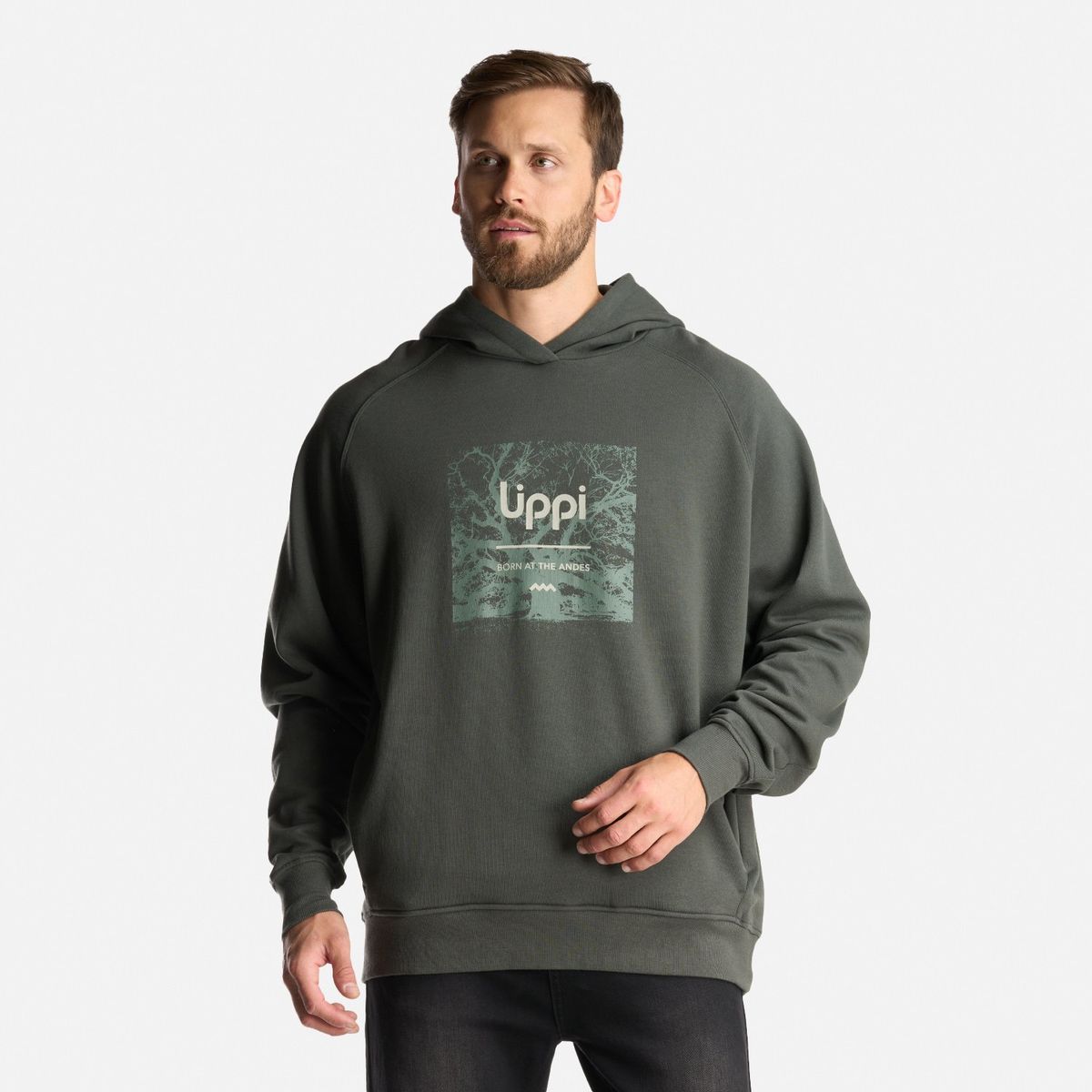 LIPPI - Poleron Hombre Insigne Hoody Sweatshirt Front Print Verde Militar Lippi