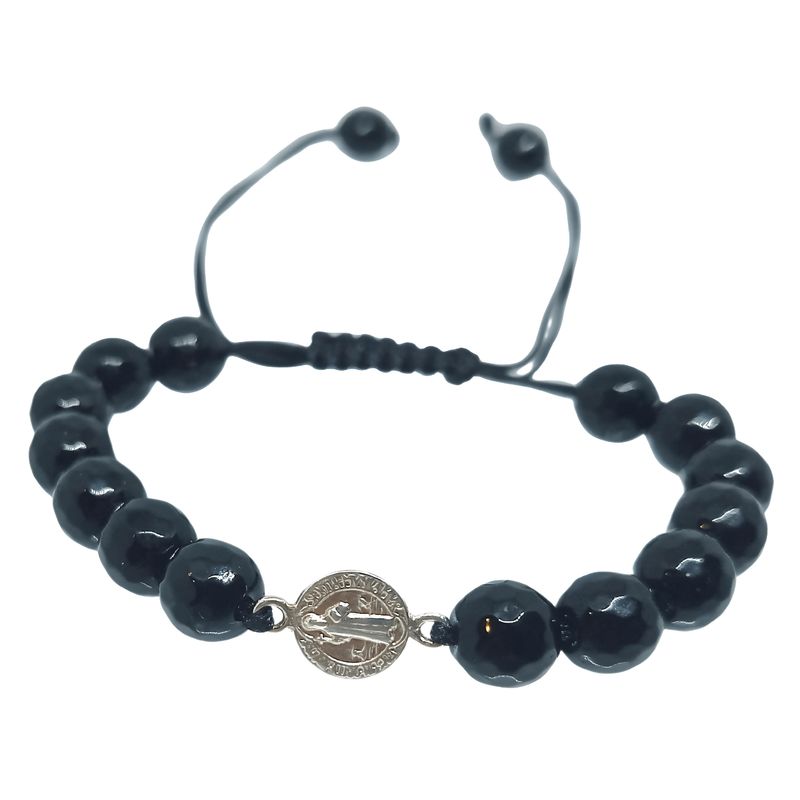 GENERICO - Pulsera para Protección Piedra Ónix con Dije San Benito de Plata