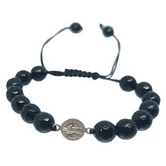 GENERICO - Pulsera para Protección Piedra Ónix con Dije San Benito de Plata