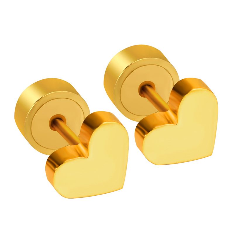 LUXURYJOYAS - Aros Pendientes Corazón Tornillo Oro 18kt - Niña Mujer Etc