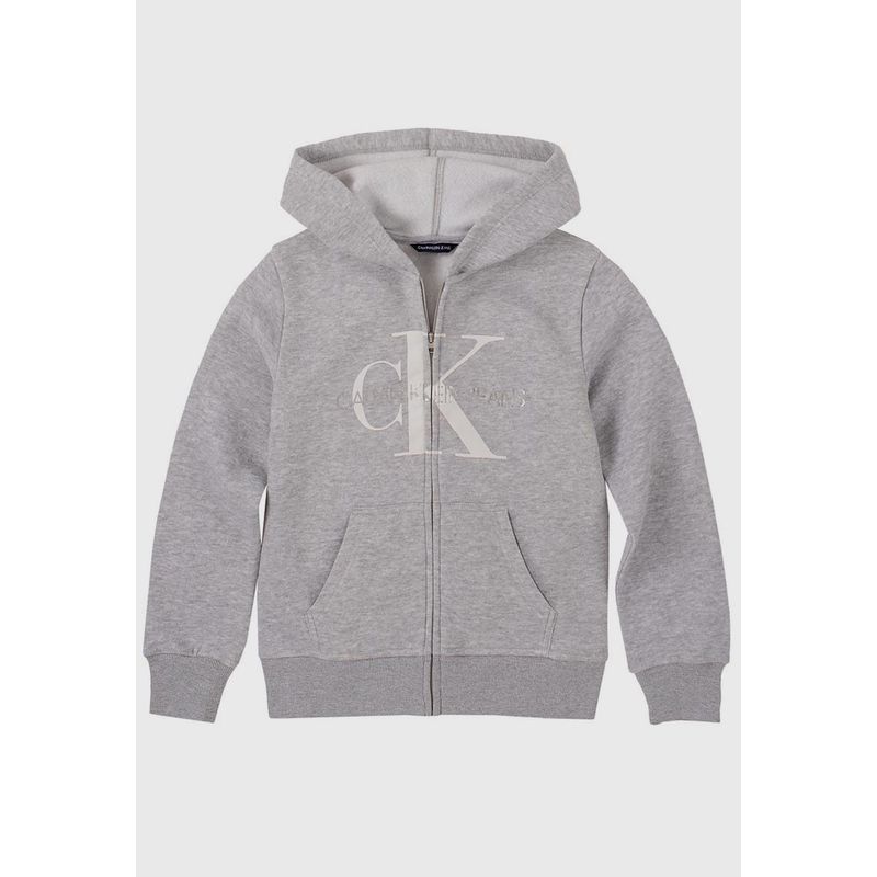 CALVIN KLEIN - Polerón con Gorro Niña Monogram Gris Calvin Klein