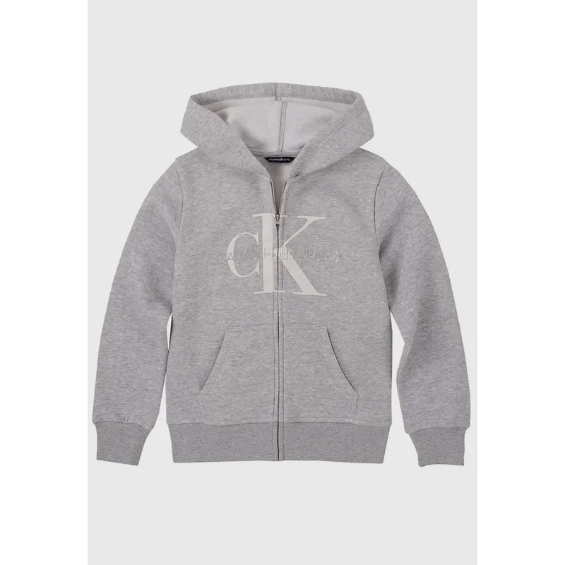CALVIN KLEIN - Polerón con Gorro Niña Monogram Gris Calvin Klein