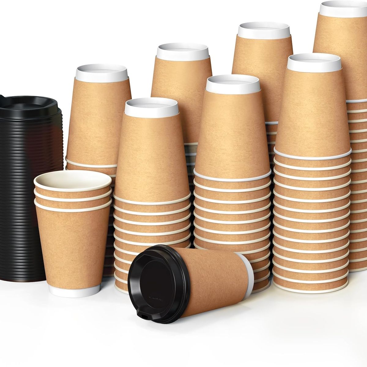 GENERICO - Vasos Desechables Kraft Polipapel 8oz Con Tapa 100 Unidades