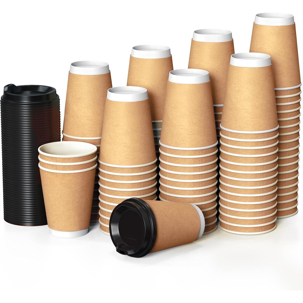 GENERICO - Vasos Desechables Kraft Polipapel 8oz Con Tapa 100 Unidades