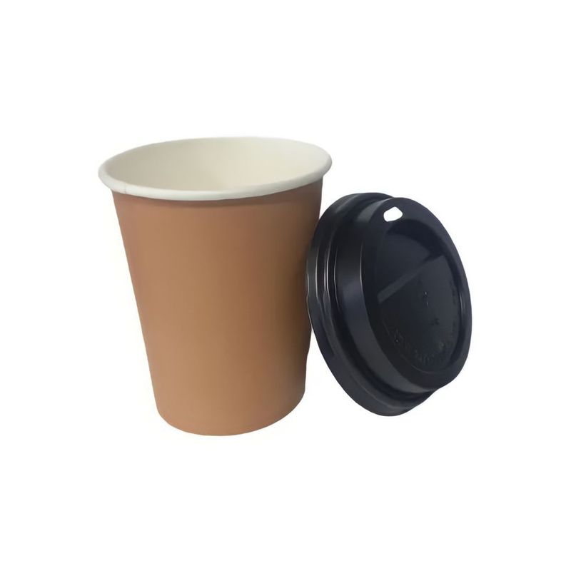 GENERICO - Vasos Desechables Kraft Polipapel 8oz Con Tapa 100 Unidades