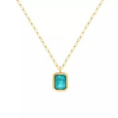 LUXURYJOYAS - Collar Oro 18kt Bañado Cristal Turmalina Paraíba -1003o sello 18k