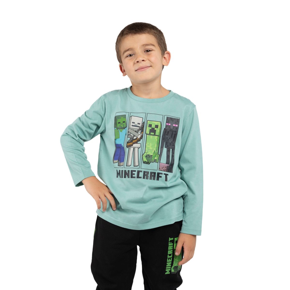 MINECRAFT - Polera Manga Larga Niño Logo Personajes Verde Minecraft