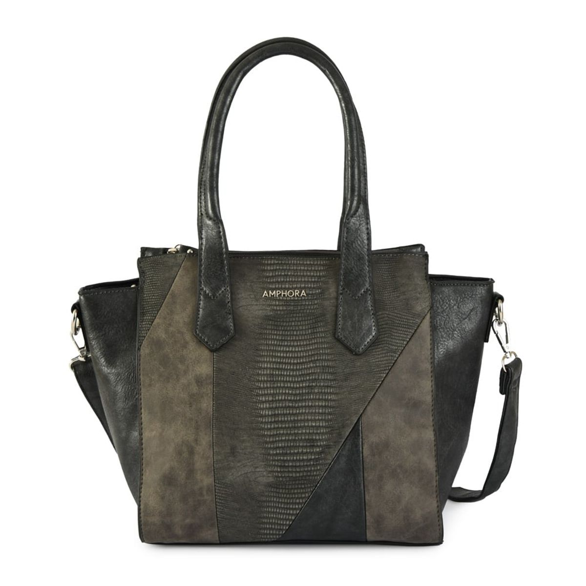 AMPHORA - Cartera Dos Asas Tres divisiones grande ezella plateado oscuro