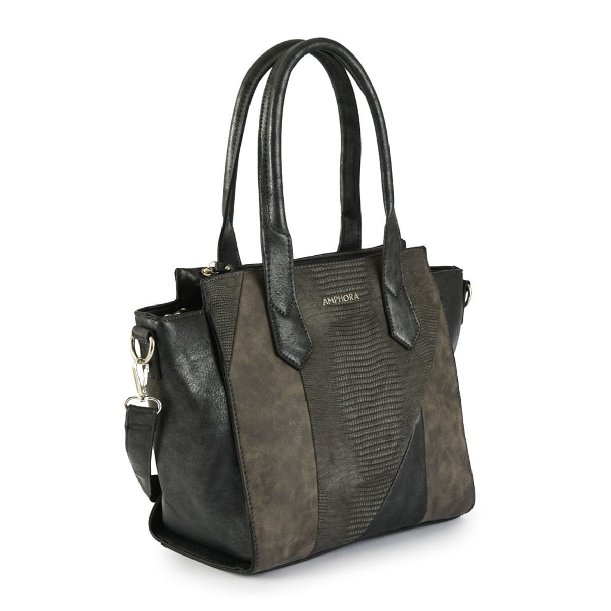 AMPHORA - Cartera Dos Asas Tres divisiones grande ezella plateado oscuro