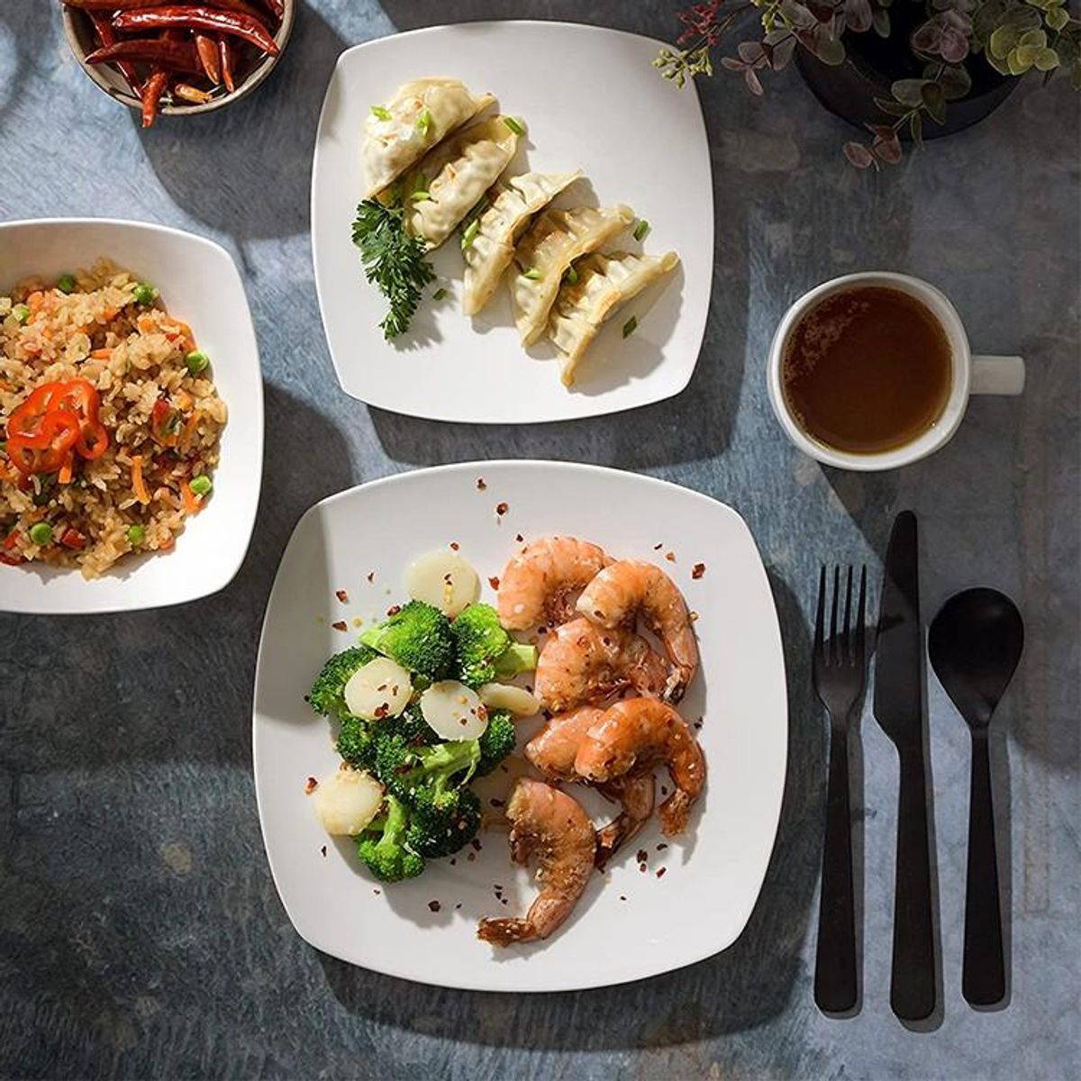 IMAHE - Set De 4 Plato Principal Porcelana Cuadrado 27 Cm IMAHE