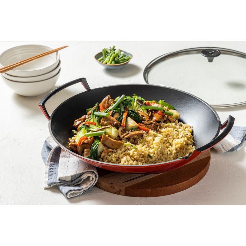 LE CREUSET - Wok Con Tapa De Vidrio 32Cm Cereza