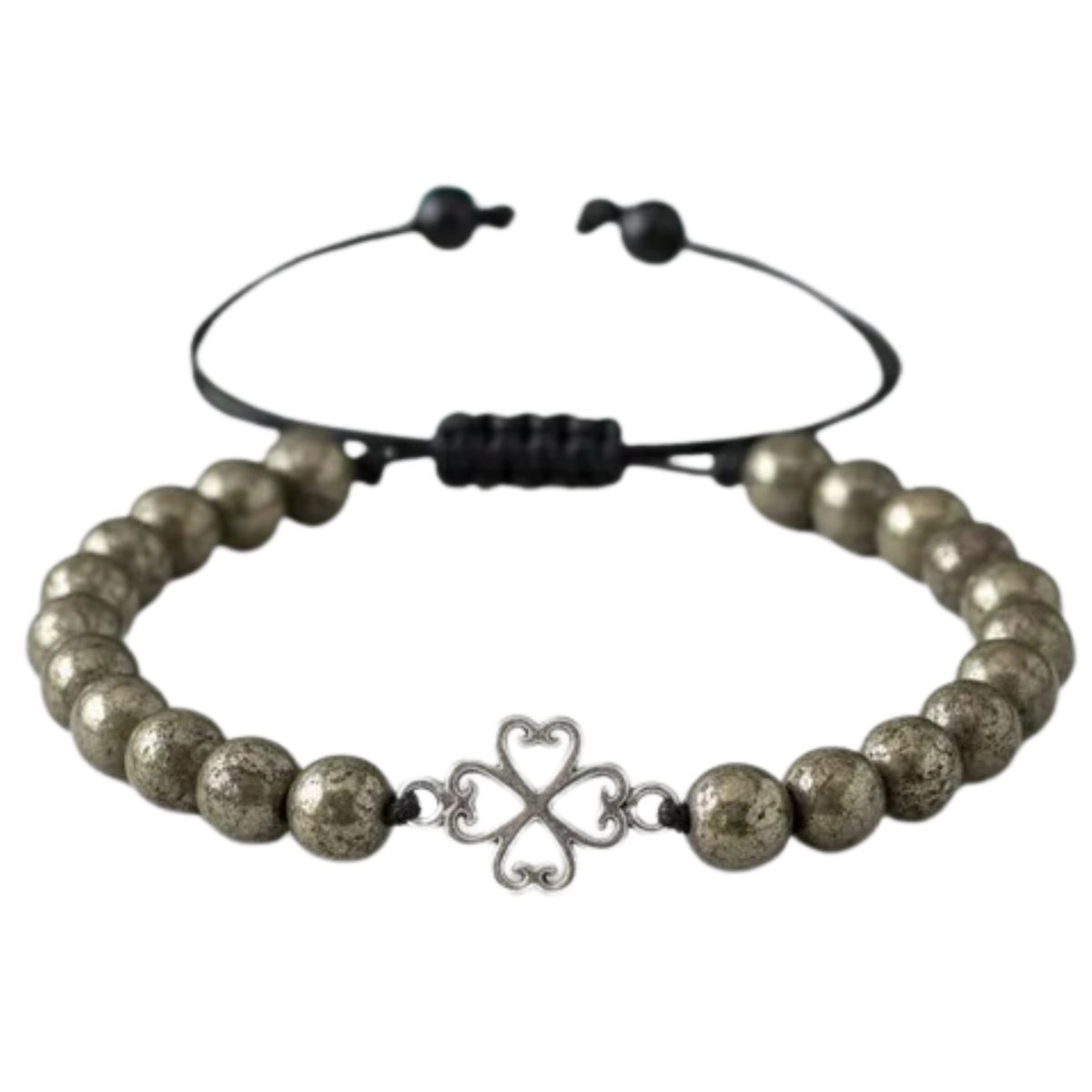 GENERICO - Pulsera Pirita Natural con Dije Trébol de Plata