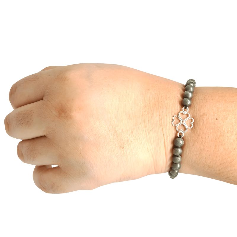 GENERICO - Pulsera Pirita Natural con Dije Trébol de Plata