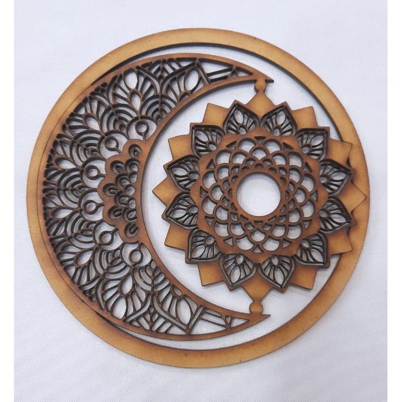 GENERICO - Mandala Sol Luna MDF color natural 30 cm de diámetro.