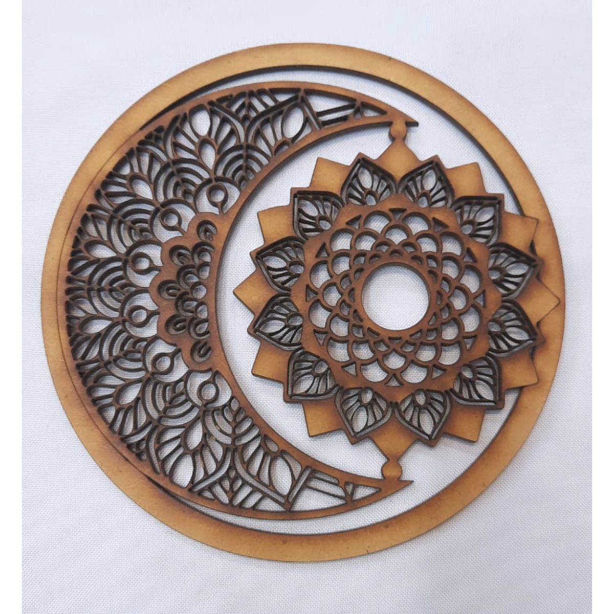 GENERICO - Mandala Sol Luna MDF color natural 15 cm de diámetro.
