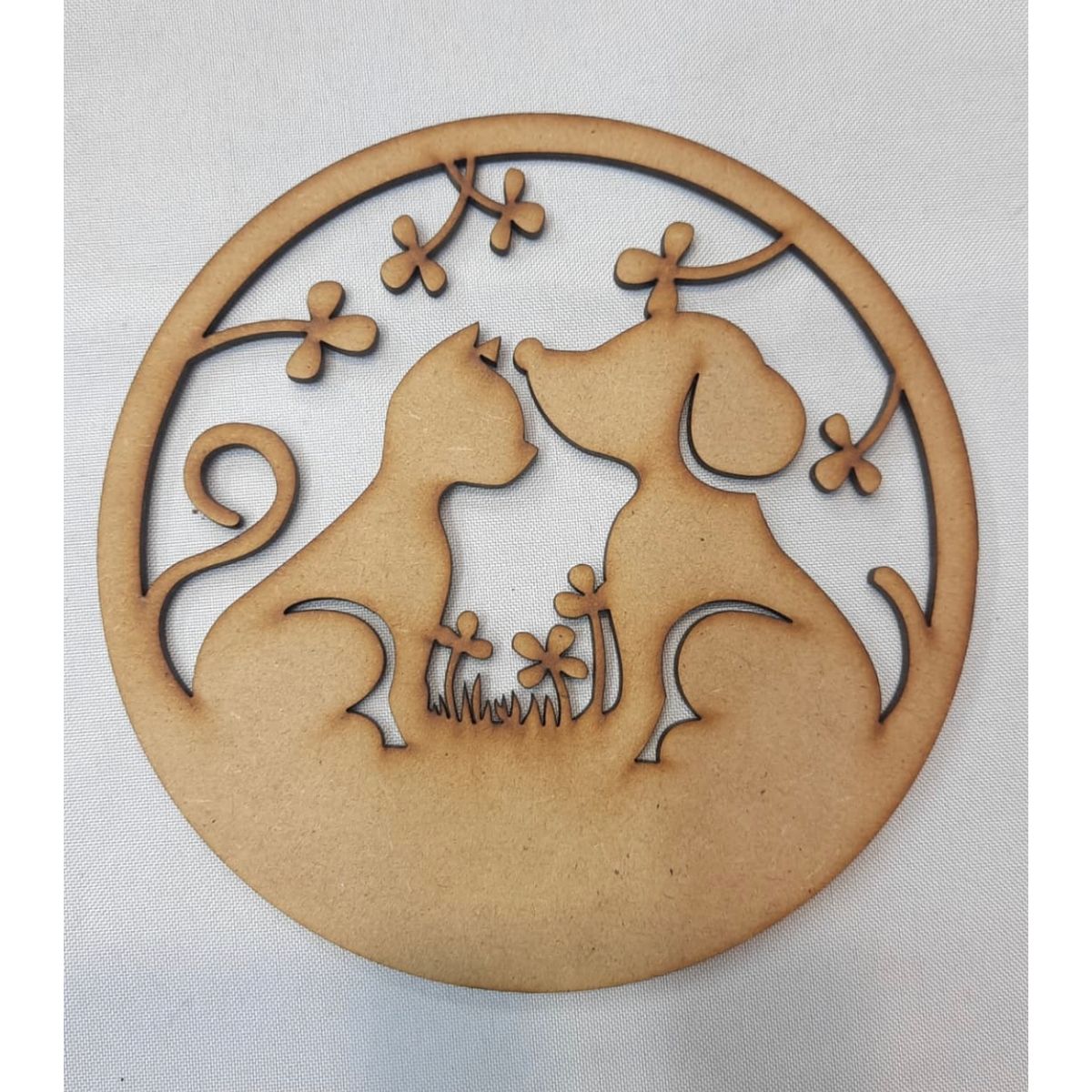 GENERICO - Gato y Perro MDF color natural 30 cm diámetro.