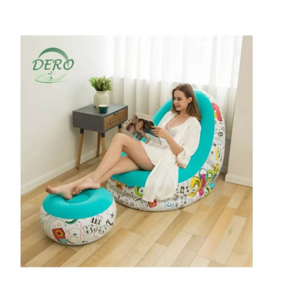 GENERICO - Sofá Inflable Silla Lectura Sillón Ocio Perezoso+reposa Pies Azul