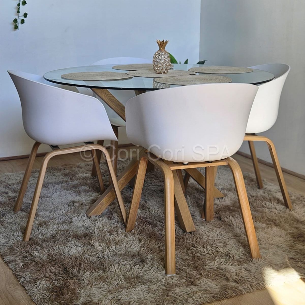 CORI CORI - Juego de Comedor Mesa Warwick 100cm + 4 Sillas Cup Blanco