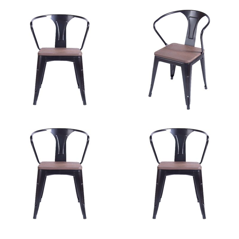 WHITE MARKET - Pack x 4 Silla Tolix con apoya brazo Negra con asiento de madera