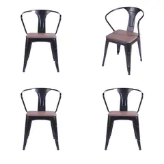 WHITE MARKET - Pack x 4 Silla Tolix con apoya brazo Negra con asiento de madera