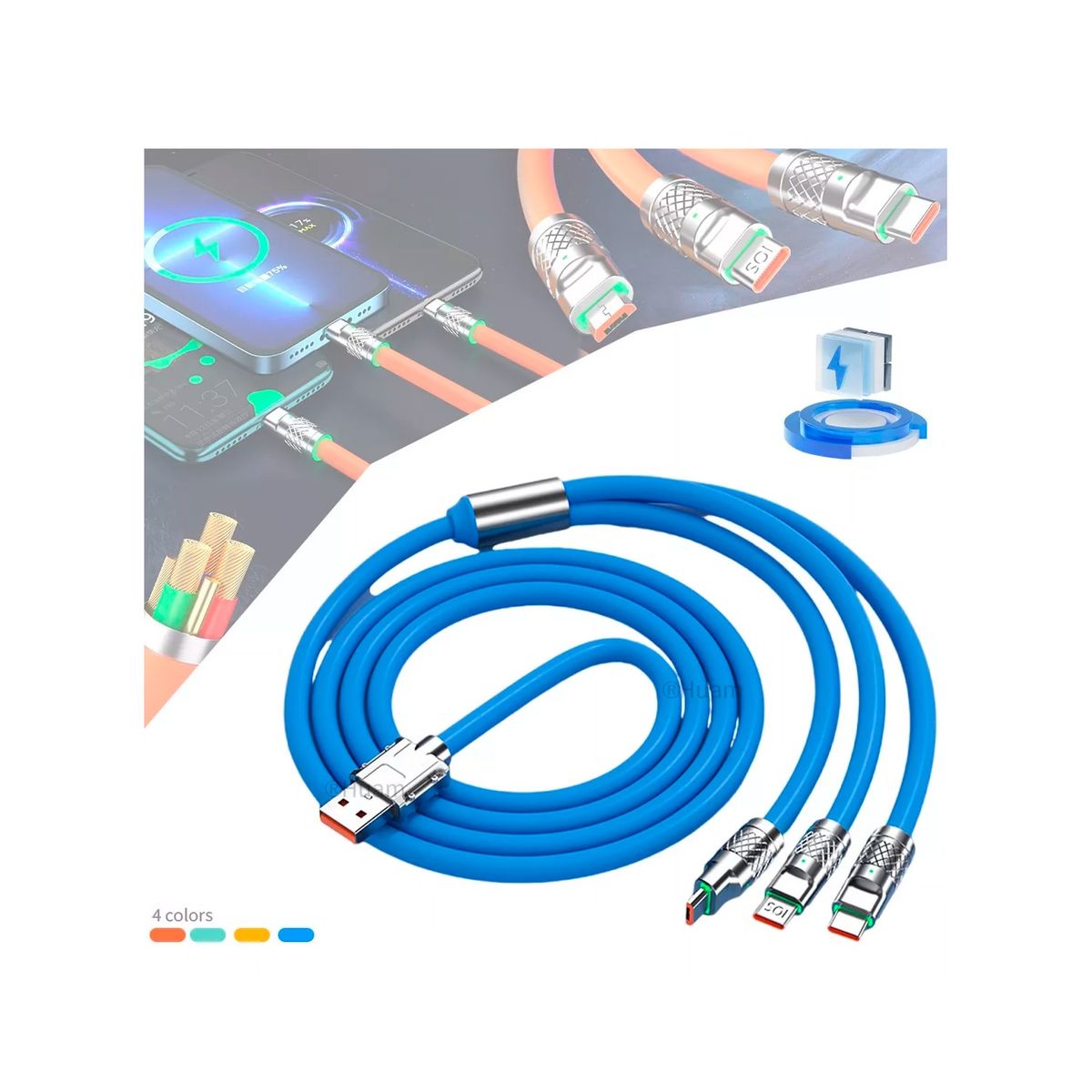 GENERICO - Cable Cargador Usb Reforzado 3 En 1 Para iPhone Micro Tipo-c