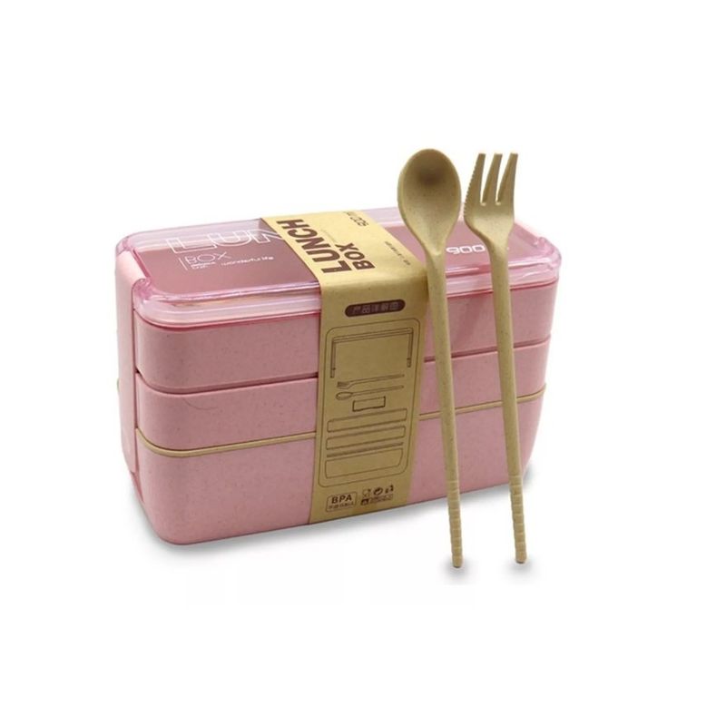 GENERICO - Loncheras Con Toppers Lunch Box Fiambrera 900ml 3 Pisos Rosado
