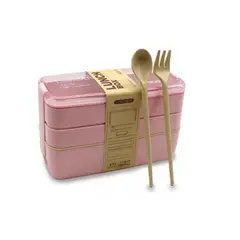 GENERICO - Loncheras Con Toppers Lunch Box Fiambrera 900ml 3 Pisos Rosado