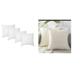 GENERICO - Pack 4 fundas pompones 45x45 + Pack 4 Cojines de 45x45