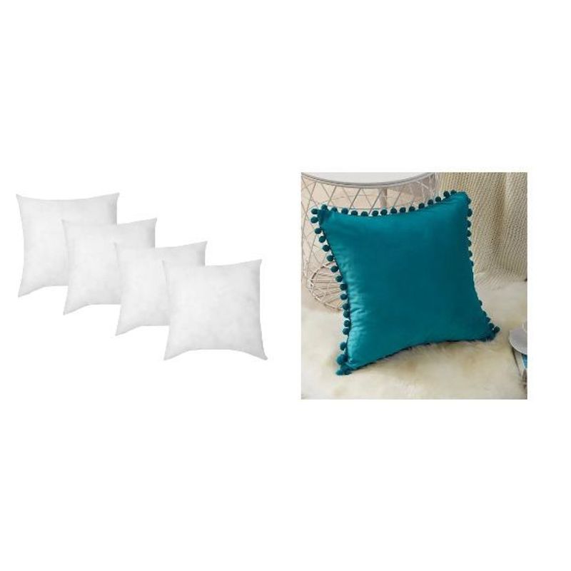 GENERICO - Pack 4 fundas pompones 45x45 + Pack 4 Cojines de 45x45