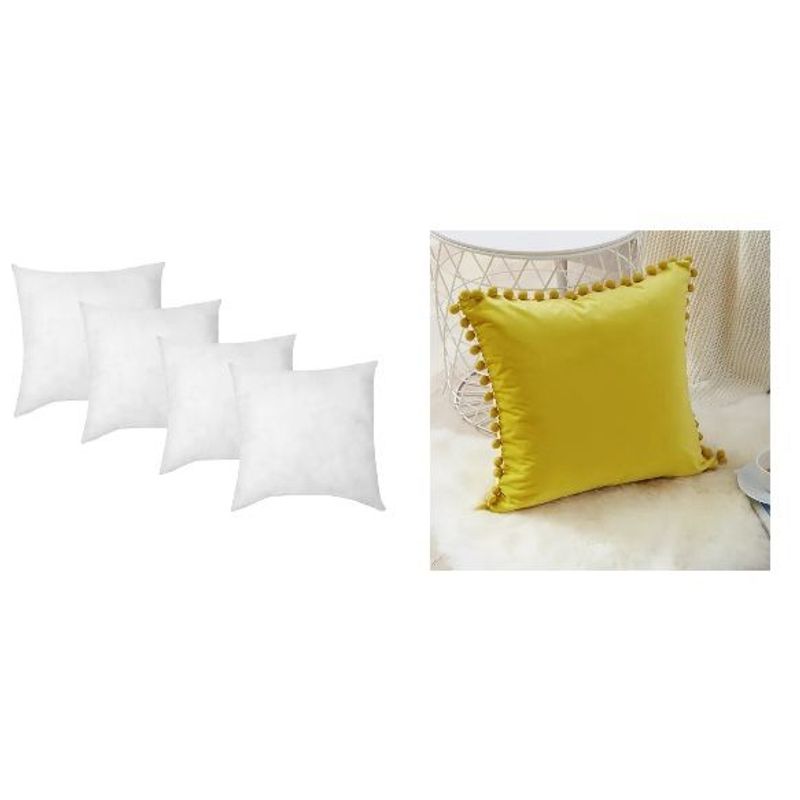 GENERICO - Pack 4 fundas pompones 45x45 + Pack 4 Cojines de 45x45