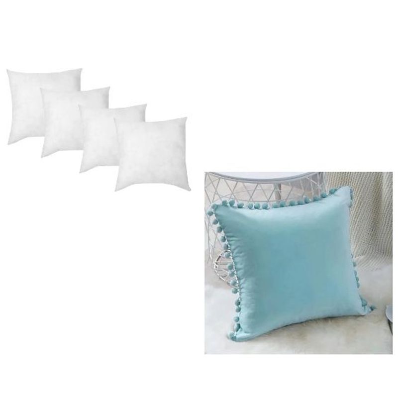 GENERICO - Pack 4 fundas pompones 45x45 + Pack 4 Cojines de 45x45