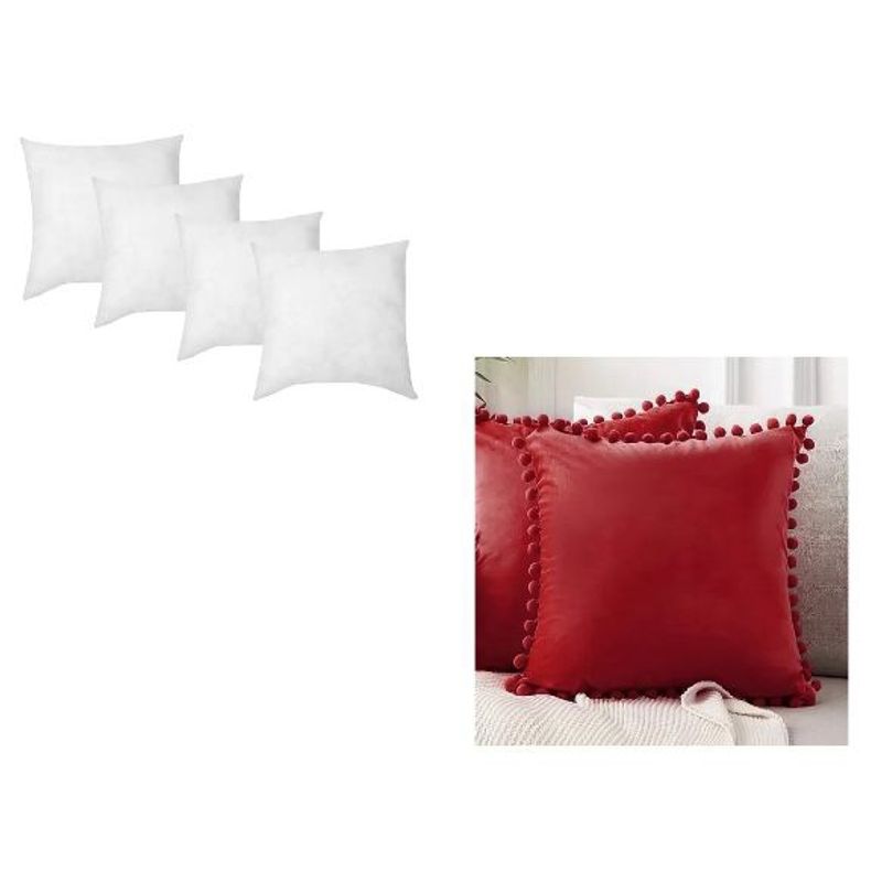 GENERICO - Pack 4 fundas pompones 45x45 + Pack 4 Cojines de 45x45