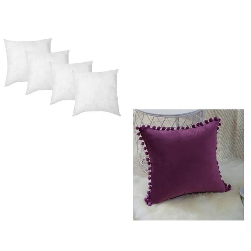 GENERICO - Pack 4 fundas pompones 45x45 + Pack 4 Cojines de 45x45
