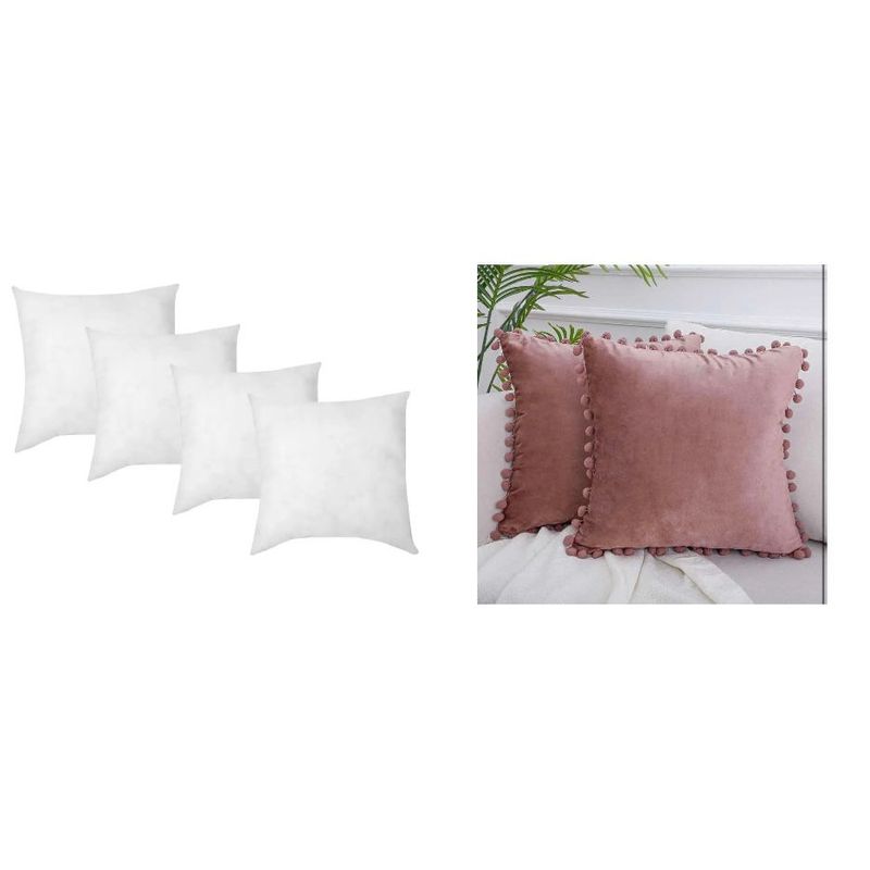 GENERICO - Pack 4 fundas pompones 45x45 + Pack 4 Cojines de 45x45
