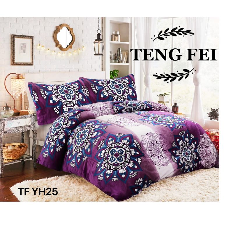 GENERICO - Cubrecama de Invierno Plush con chiporro 2 plazas Morado diseño