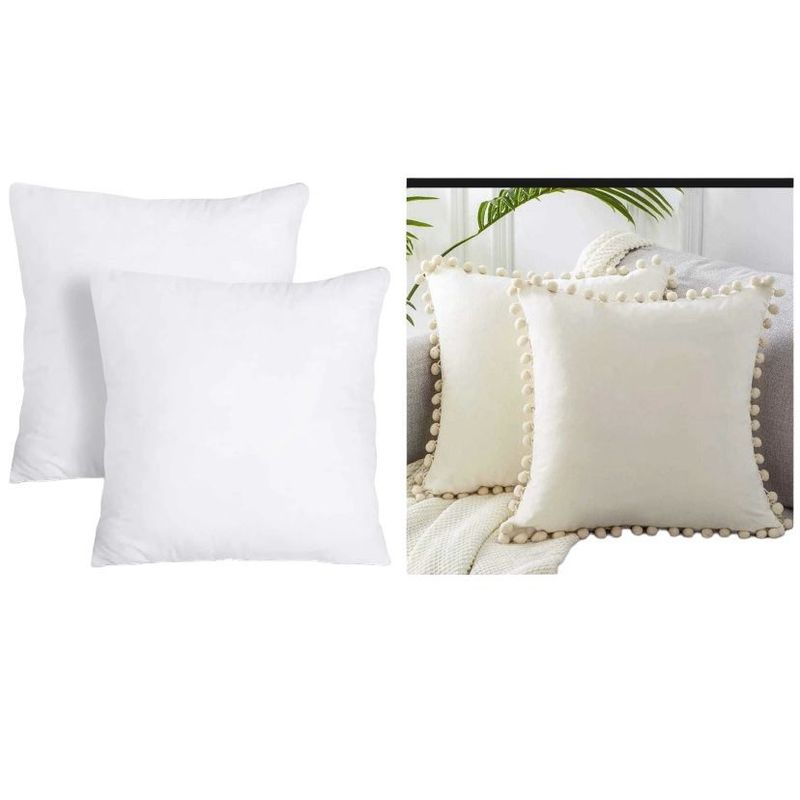 GENERICO - Pack 2 fundas pompones 45x45 + Pack 2 Cojines de 45x45