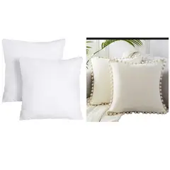 GENERICO - Pack 2 fundas pompones 45x45 + Pack 2 Cojines de 45x45