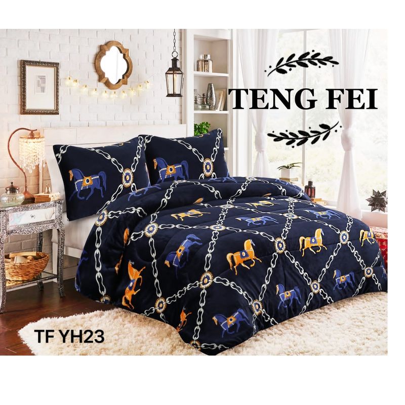 GENERICO - Cubrecama de Invierno Plush con chiporro 2 plazas Azul Marino diseño