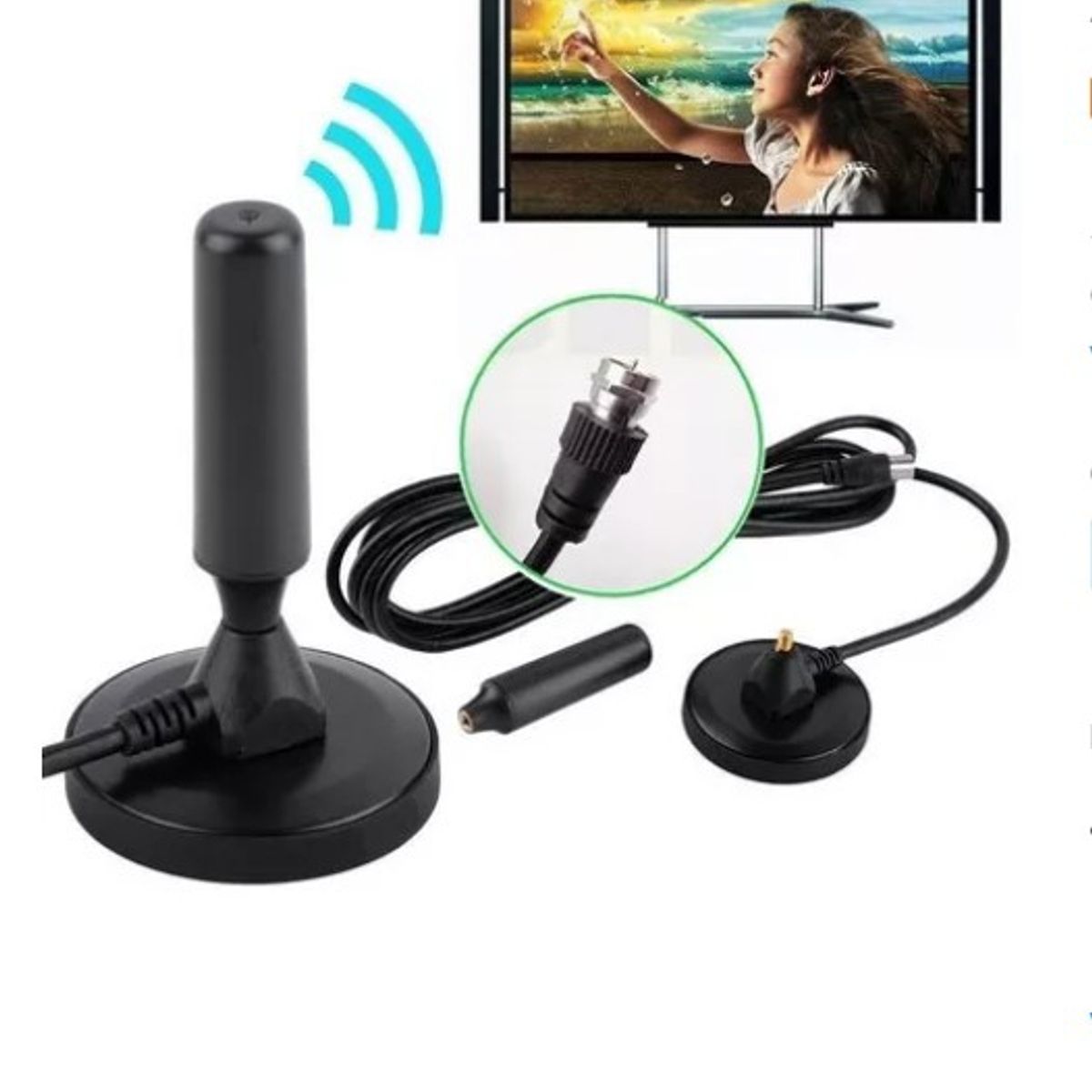 GENERICO - Antena Tv Digital Abierta Hd Tvd Interior 360 Coaxial