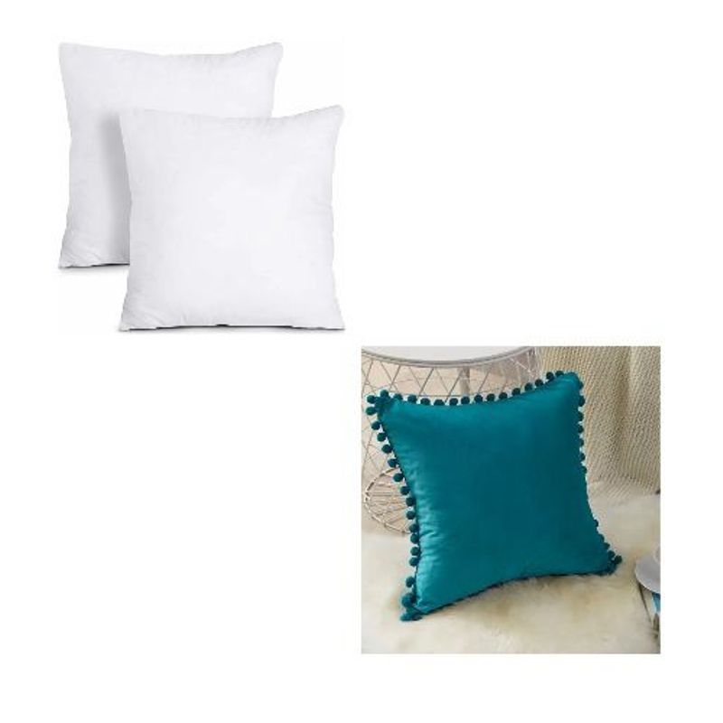 GENERICO - Pack 2 fundas pompones 45x45 + Pack 2 Cojines de 45x45