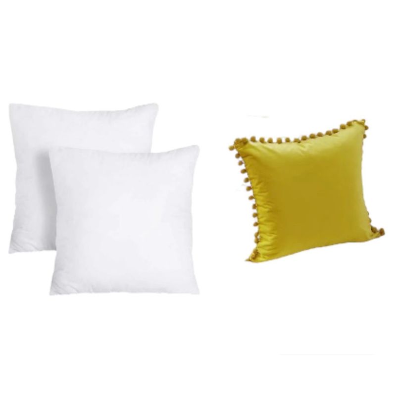 GENERICO - Pack 2 fundas pompones 45x45 + Pack 2 Cojines de 45x45