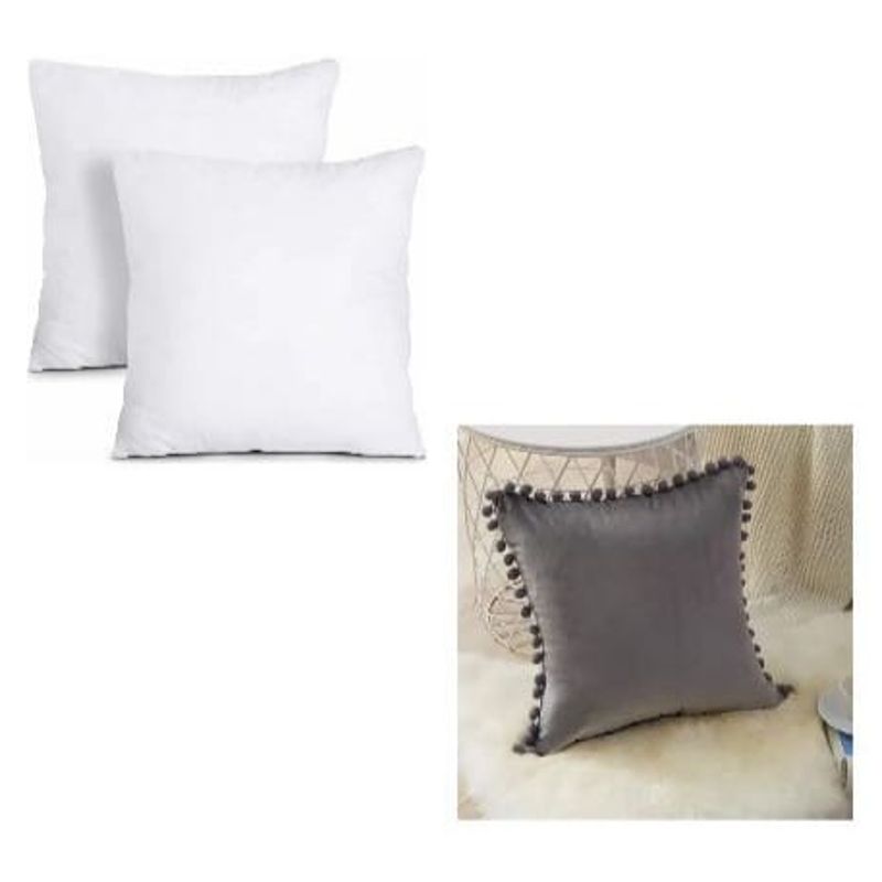 GENERICO - Pack 2 fundas pompones 45x45 + Pack 2 Cojines de 45x45