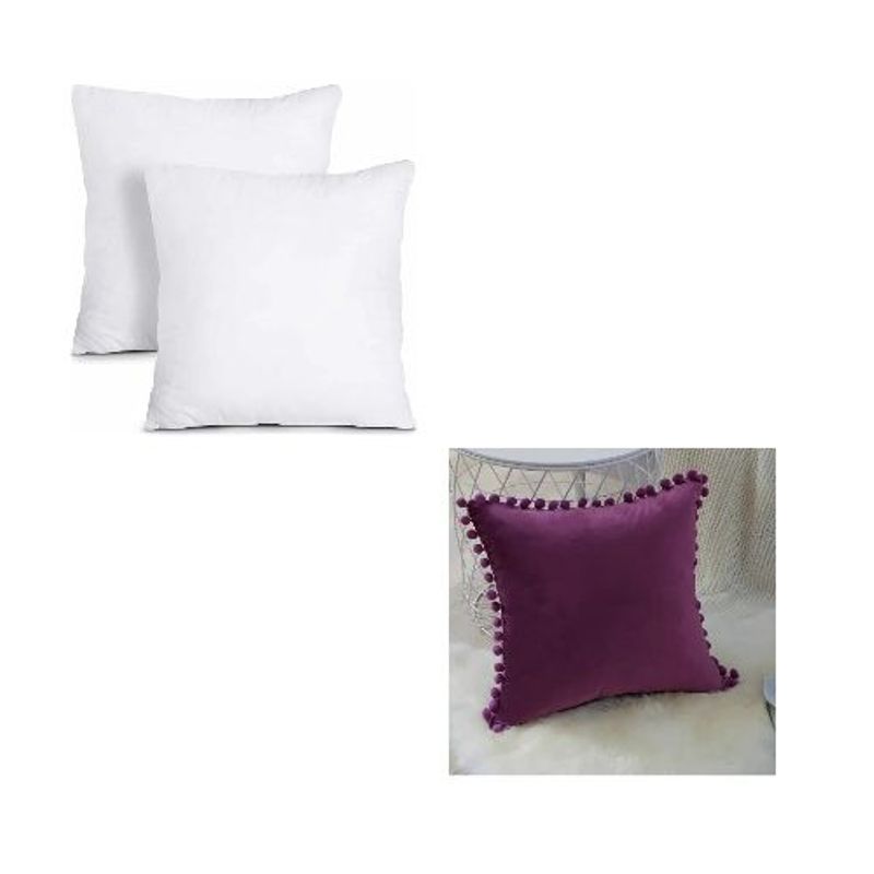 GENERICO - Pack 2 fundas pompones 45x45 + Pack 2 Cojines de 45x45