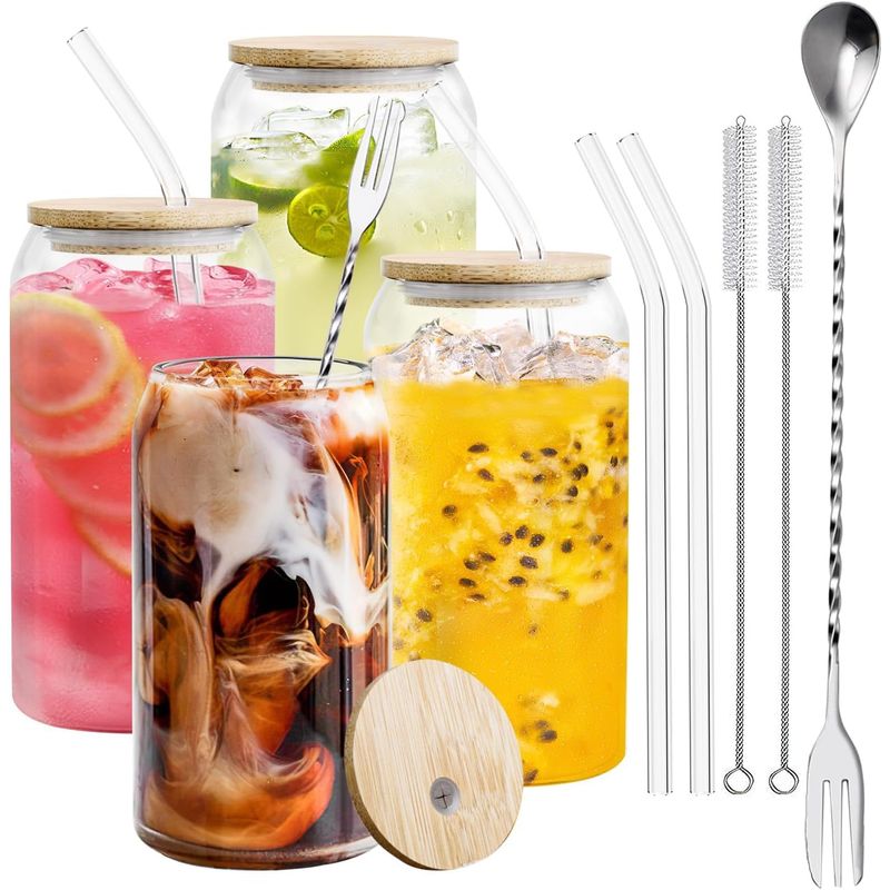 GENERICO - Pack De 4 Vasos Con Tapa De Bambú