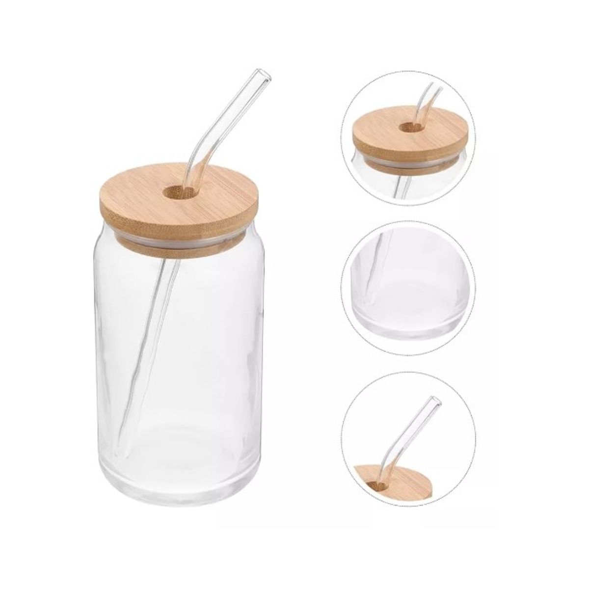 GENERICO - Vaso Lata De Vidrio Con Bombilla Tapa De Bambu 350ml Unidad