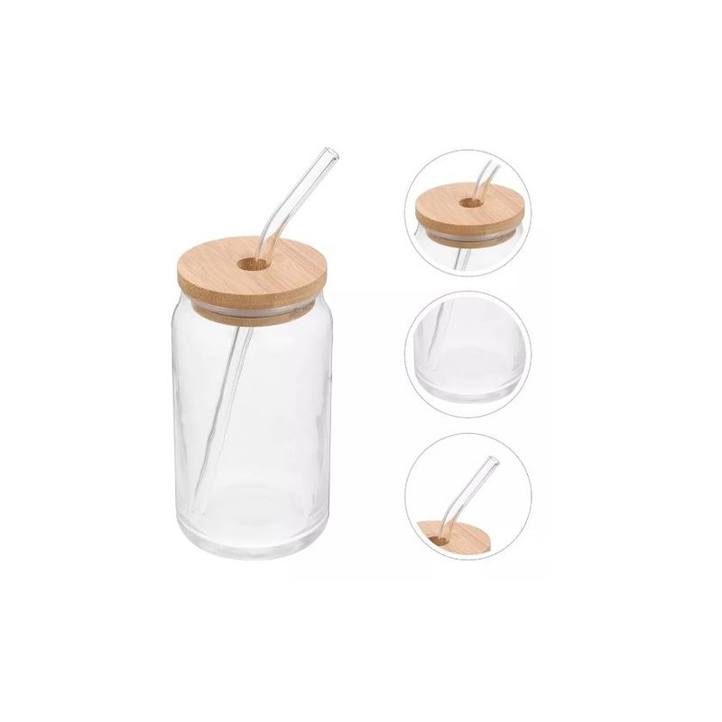 GENERICO - Vaso Lata De Vidrio Con Bombilla Tapa De Bambu 350ml Unidad
