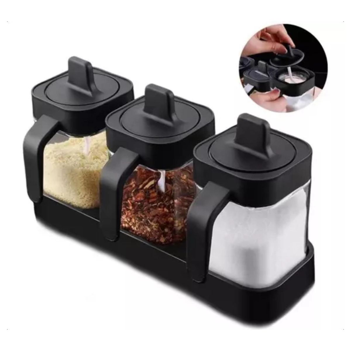 GENERICO - Set 3 Frascos Especieron Condimentos Multiuso 2 En 1