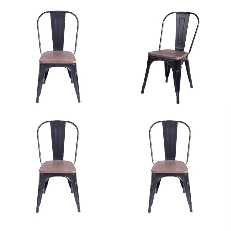 Pack x 4 silla tolix Negra con asiento de madera