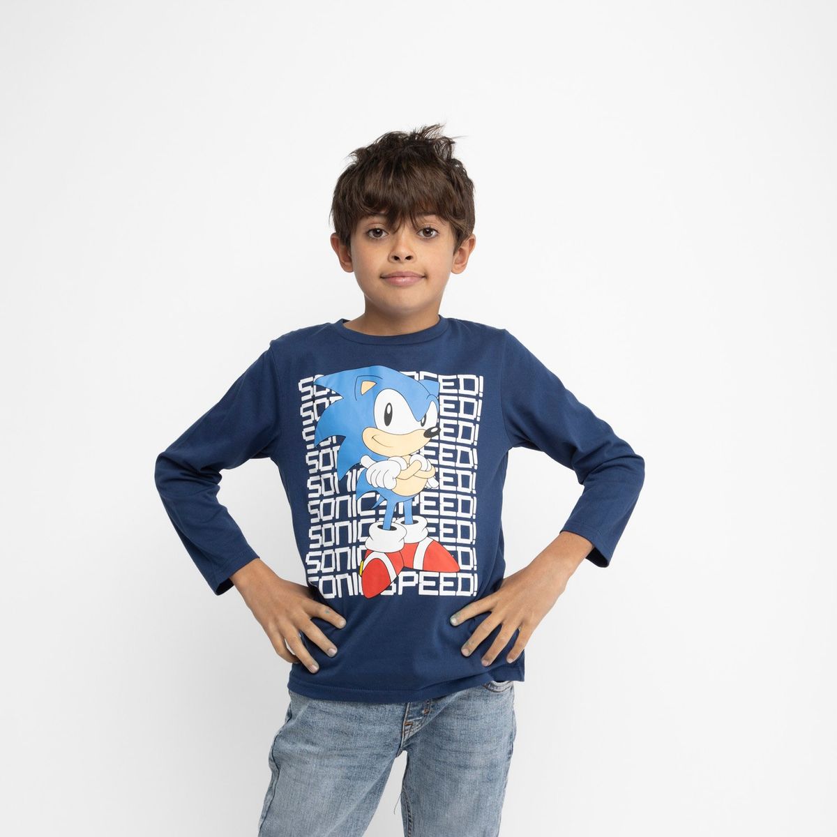 SONIC - Polera Manga Larga Niño Speed Azul Sonic