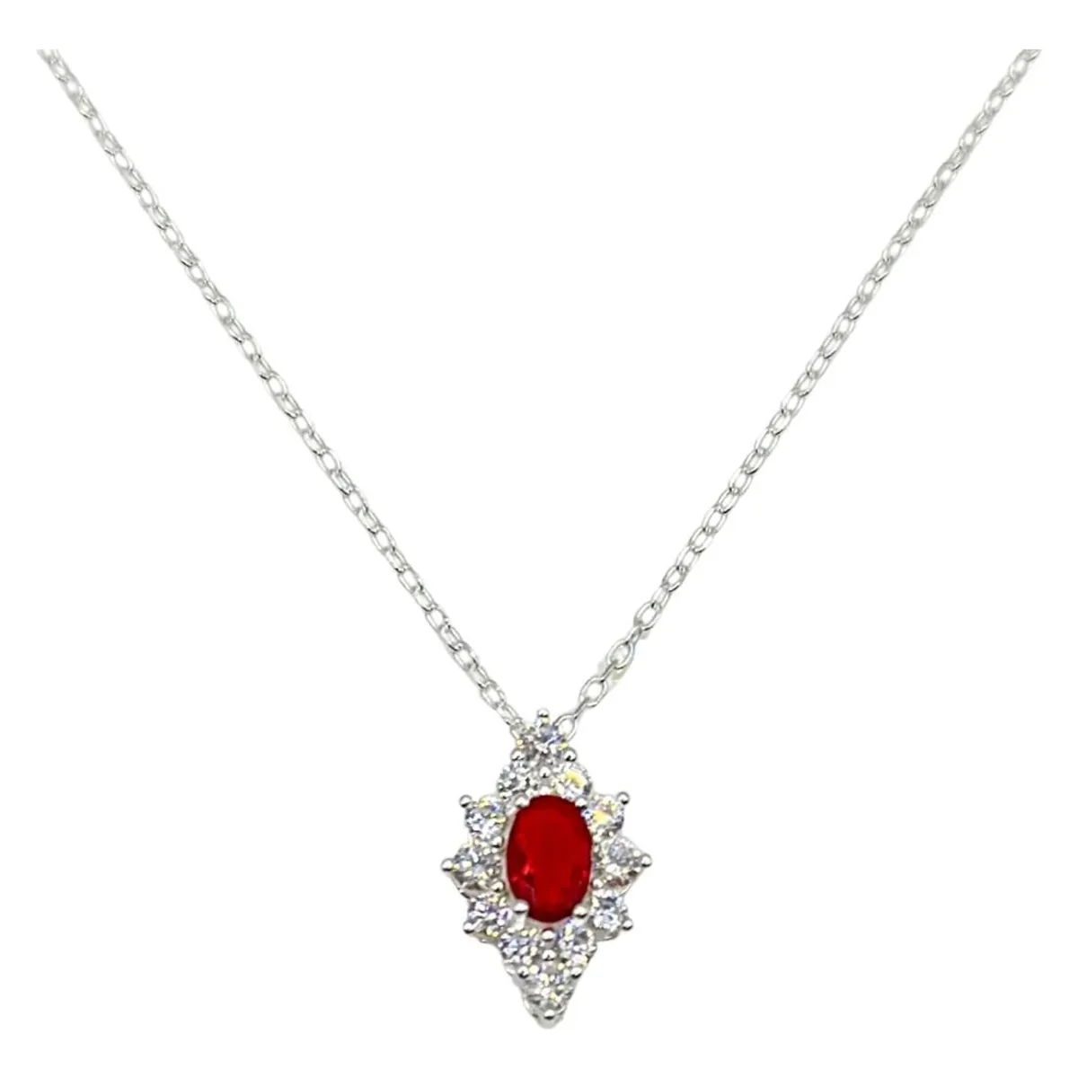 GENERICO - Collar Lady Flor  Circon Rojo Plata Ley 925 Mas Estuche